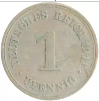 Монета пфенниг Германии 1911 года Медь F