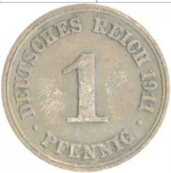 Монета пфенниг Германии 1911 года Медь F