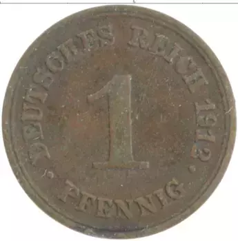 Монета пфенниг Германии 1912 года Медь А