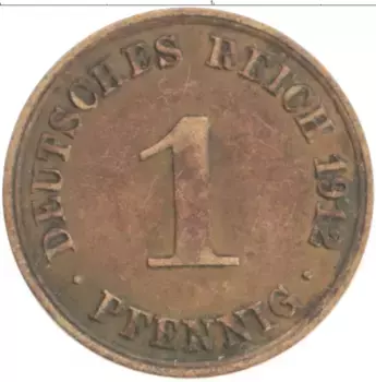 Монета пфенниг Германии 1912 года Медь A