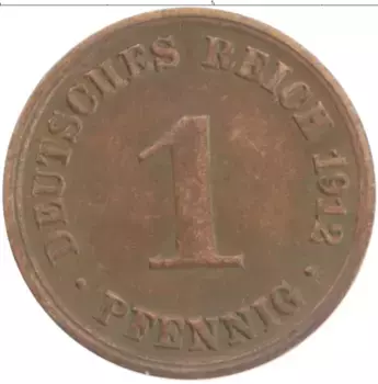 Монета пфенниг Германии 1912 года Медь A