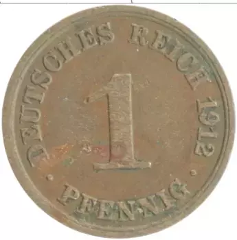Монета пфенниг Германии 1912 года Медь A