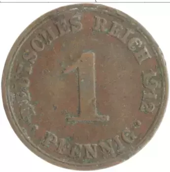 Монета пфенниг Германии 1912 года Медь A