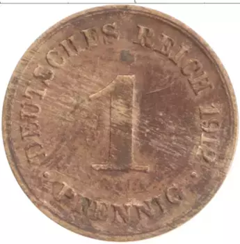 Монета пфенниг Германии 1912 года Медь D