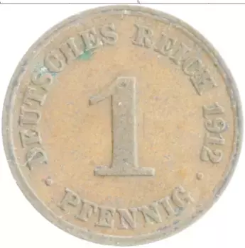 Монета пфенниг Германии 1912 года Медь D