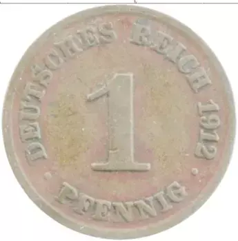 Монета пфенниг Германии 1912 года Медь E
