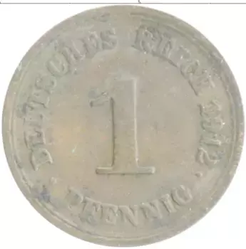 Монета пфенниг Германии 1912 года Медь F