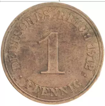 Монета пфенниг Германии 1912 года Медь J