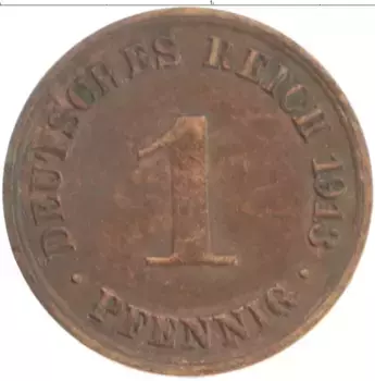 Монета пфенниг Германии 1913 года Медь A