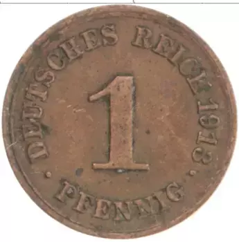 Монета пфенниг Германии 1913 года Медь F