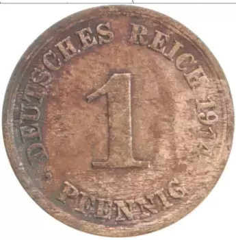 Монета пфенниг Германии 1914 года Медь A