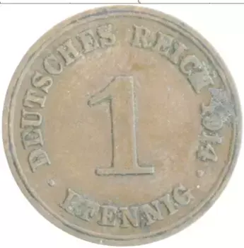 Монета пфенниг Германии 1914 года Медь G