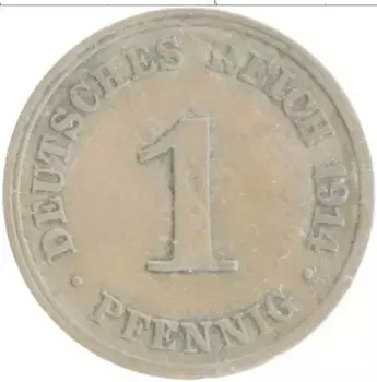 Монета пфенниг Германии 1914 года Медь J