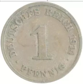 Монета пфенниг Германии 1914 года Медь J