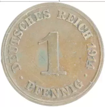 Монета пфенниг Германии 1914 года Медь J