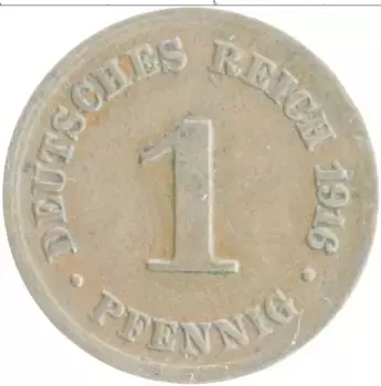 Монета пфенниг Германии 1916 года Медь D