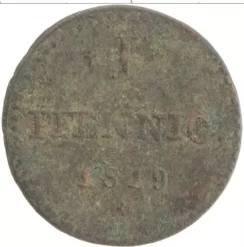 Монета пфенниг Гессен-Дармштадта 1819 года Медь Людовик