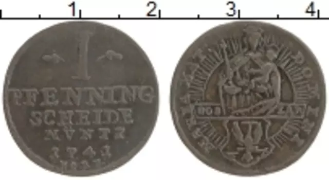 Монета пфенниг Гослара 1741 года Медь Святая Мария