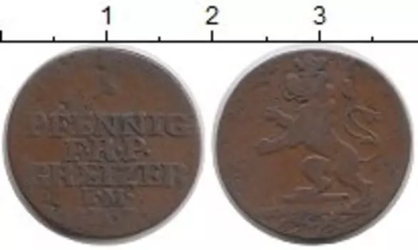 Монета пфенниг Рейсс-Оберграйца 1787 года Медь