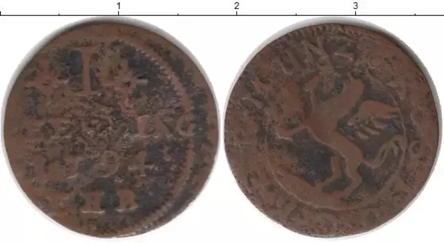 Монета пфенниг Ростока 1794 года Медь
