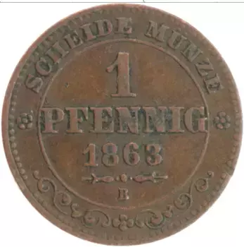 Монета пфенниг Саксонии 1863 года Медь