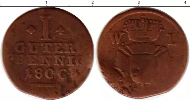 Монета пфенниг Шаумбурга-Гессена 1800 года Медь WL