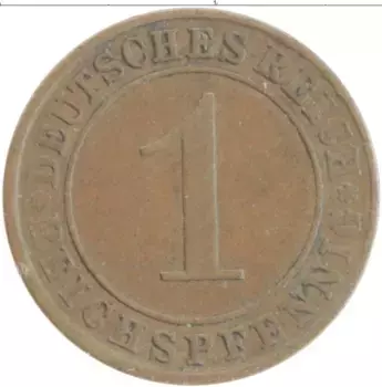Монета пфенниг Веймарской республики 1924 года Бронза А