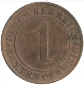 Монета пфенниг Веймарской республики 1924 года Бронза A