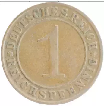 Монета пфенниг Веймарской республики 1924 года Бронза G