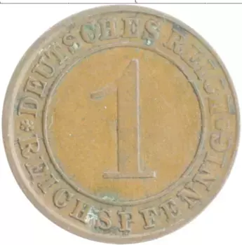 Монета пфенниг Веймарской республики 1924 года Бронза J