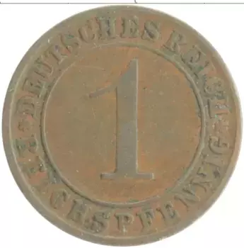 Монета пфенниг Веймарской республики 1925 года Бронза А