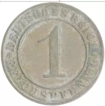 Монета пфенниг Веймарской республики 1925 года Бронза F