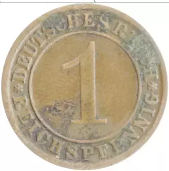 Монета пфенниг Веймарской республики 1925 года Бронза F