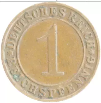 Монета пфенниг Веймарской республики 1927 года Бронза D