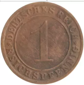 Монета пфенниг Веймарской республики 1928 года Бронза F