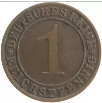 Монета пфенниг Веймарской республики 1929 года Бронза A