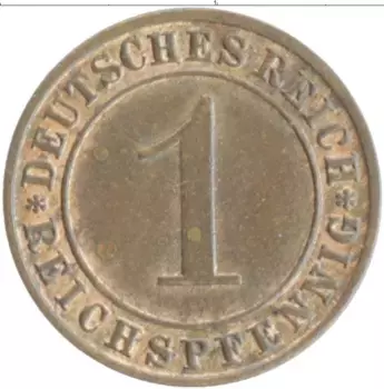 Монета пфенниг Веймарской республики 1931 года Бронза D