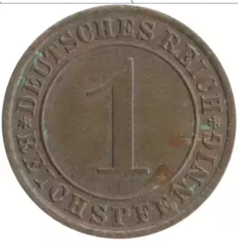 Монета пфенниг Веймарской республики 1933 года Бронза A