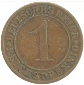 Монета пфенниг Веймарской республики 1934 года Бронза А