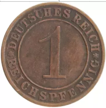 Монета пфенниг Веймарской республики 1934 года Бронза A