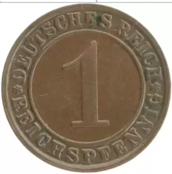 Монета пфенниг Веймарской республики 1934 года Бронза E