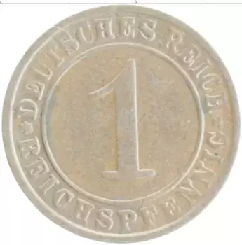 Монета пфенниг Веймарской республики 1934 года Бронза E