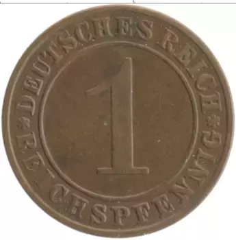 Монета пфенниг Веймарской республики 1936 года Медь