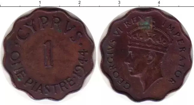 Монета пиастр Кипра 1944 года Бронза Георг VI