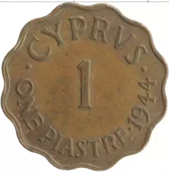 Монета пиастр Кипра 1944 года Бронза Георг VI
