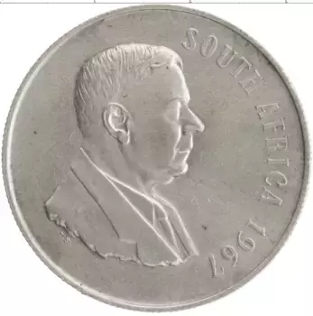 Монета ранд Южно Африканской Республики 1967 года Серебро Хендрик Фервурд Френш