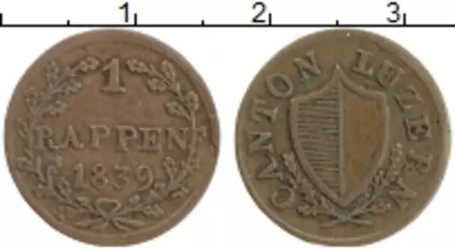 Монета рапп Люцерна 1839 года Медь