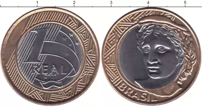 Монета реал Бразилии 2011 года Биметалл
