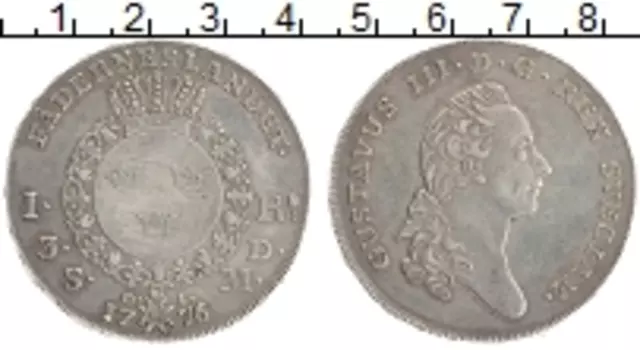 Монета ригсдалер Швеции 1776 года Серебро