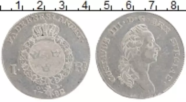 Монета ригсдалер Швеции 1782 года Серебро Густав III